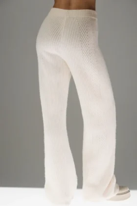Winter Magic Kaschmir-Hose mit weitem Bein – Elfenbein