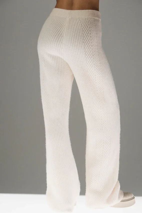 Winter Magic Kaschmir-Hose mit weitem Bein – Elfenbein