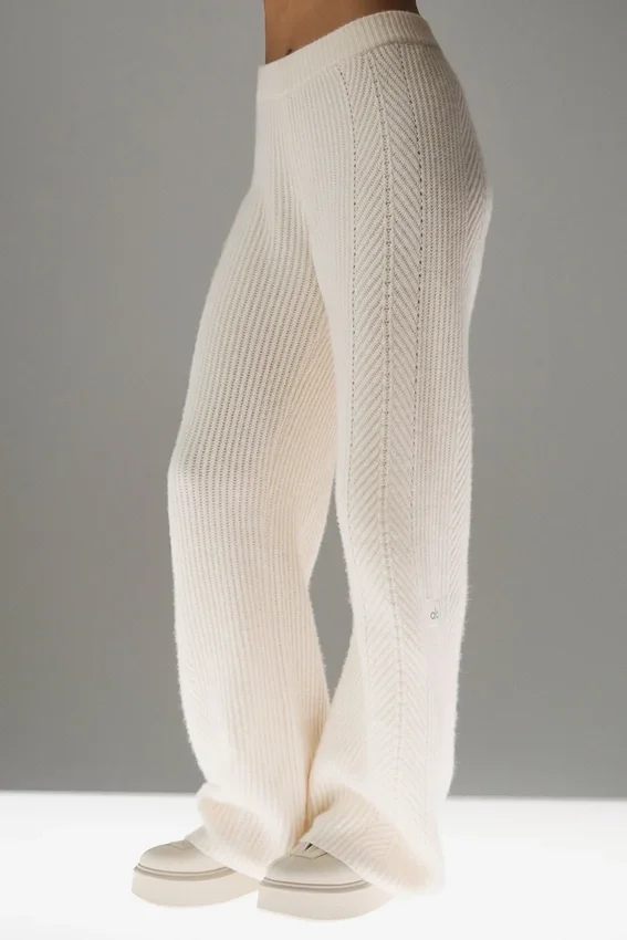 Winter Magic Kaschmir-Hose mit weitem Bein – Elfenbein