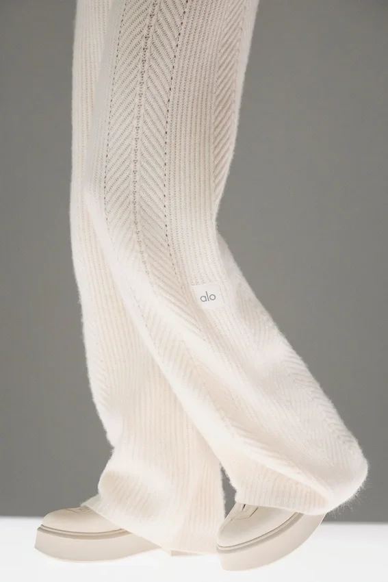 Winter Magic Kaschmir-Hose mit weitem Bein – Elfenbein