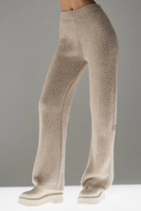 Winter Magic Kaschmir-Hose mit weitem Bein – Flax Heather