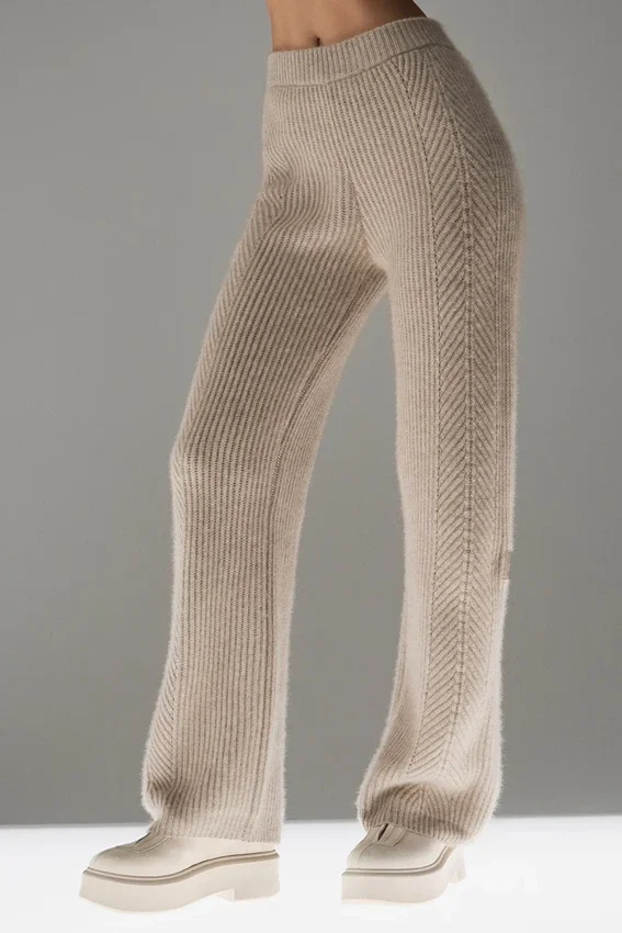 Winter Magic Kaschmir-Hose mit weitem Bein – Flax Heather