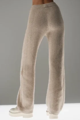 Winter Magic Kaschmir-Hose mit weitem Bein – Flax Heather