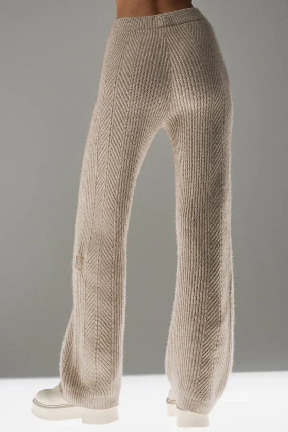 Winter Magic Kaschmir-Hose mit weitem Bein – Flax Heather