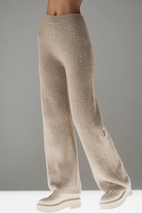 Winter Magic Kaschmir-Hose mit weitem Bein – Flax Heather