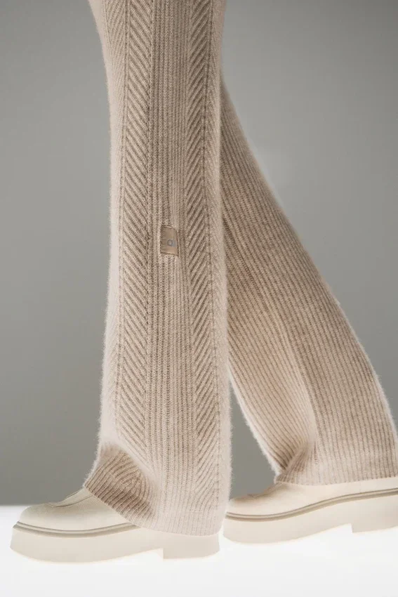 Winter Magic Kaschmir-Hose mit weitem Bein – Flax Heather