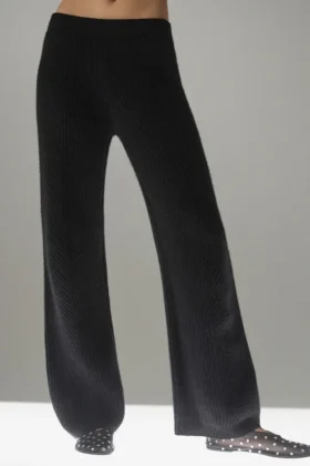 Winter Magic Kaschmir-Hose mit weitem Bein – Schwarz