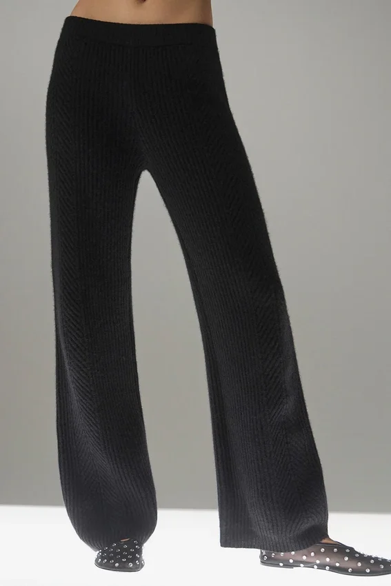 Winter Magic Kaschmir-Hose mit weitem Bein – Schwarz