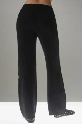 Winter Magic Kaschmir-Hose mit weitem Bein – Schwarz
