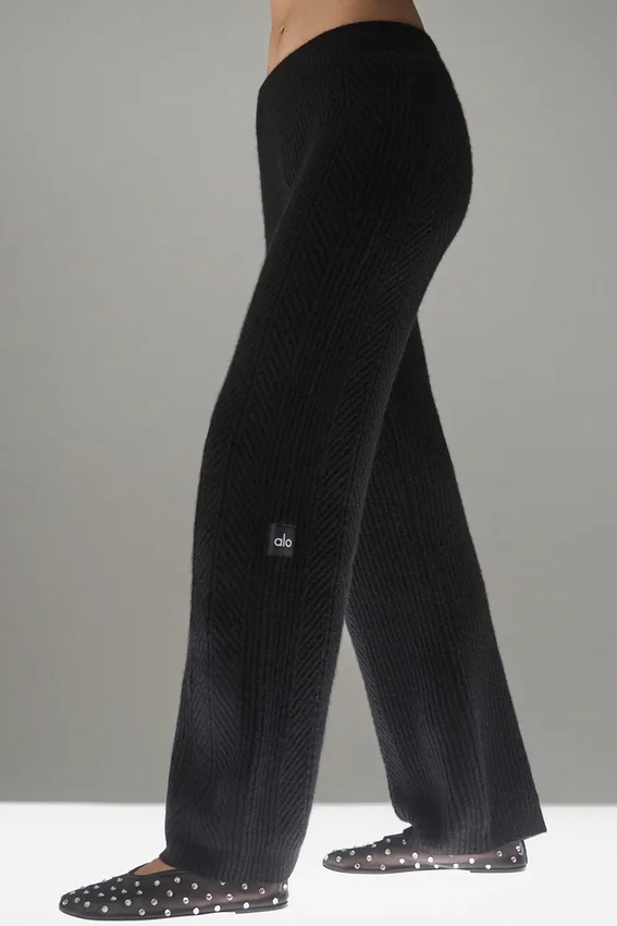 Winter Magic Kaschmir-Hose mit weitem Bein – Schwarz