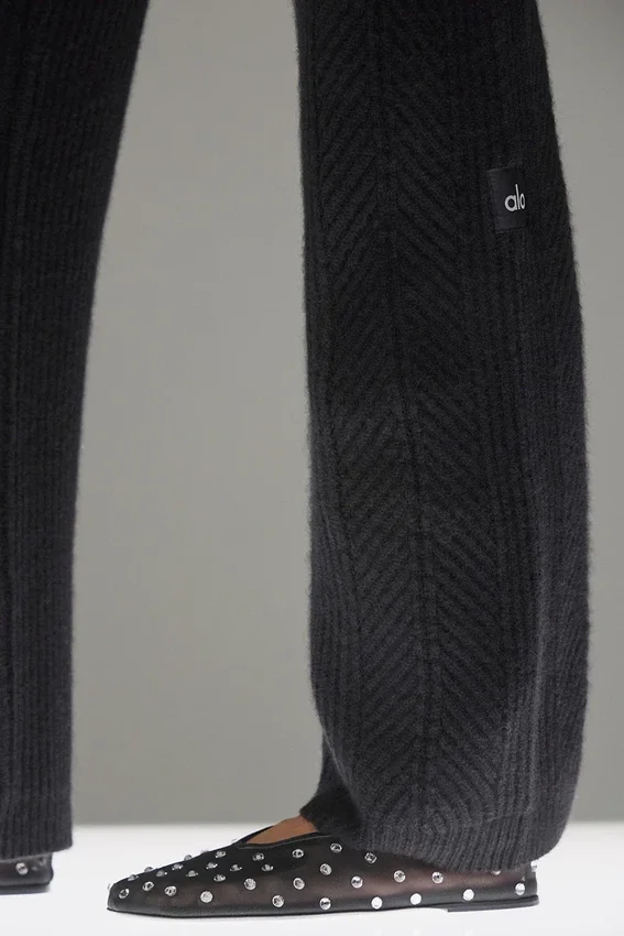 Winter Magic Kaschmir-Hose mit weitem Bein – Schwarz