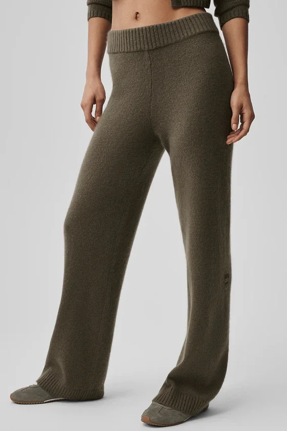 Woll-Kaschmir-High-Waist-Hose mit weitem Bein aus der „New Class“-Kollektion – Olive Tree