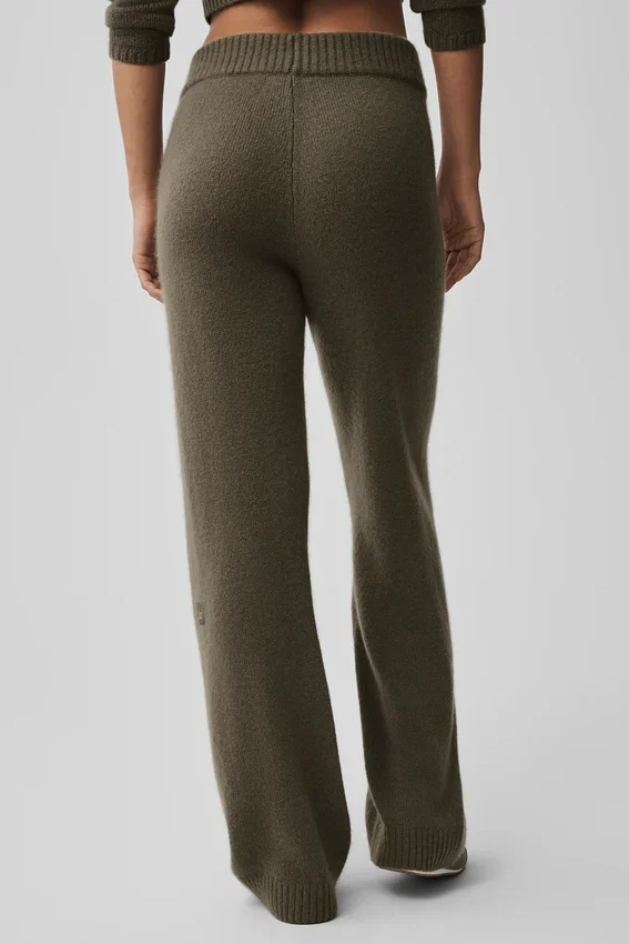 Woll-Kaschmir-High-Waist-Hose mit weitem Bein aus der „New Class“-Kollektion – Olive Tree