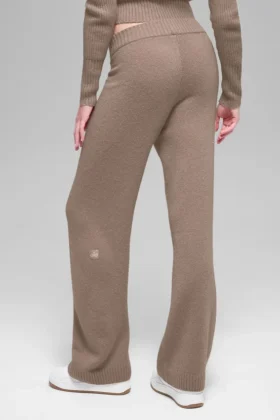 Woll-Kaschmir-High-Waist-Hose mit weitem Bein im New-Class-Stil – Chai Latte