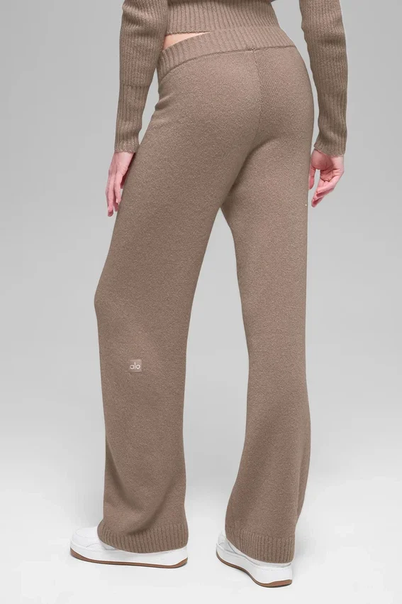 Woll-Kaschmir-High-Waist-Hose mit weitem Bein im New-Class-Stil – Chai Latte