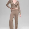 Woll-Kaschmir-High-Waist-Hose mit weitem Bein im New-Class-Stil – Chai Latte