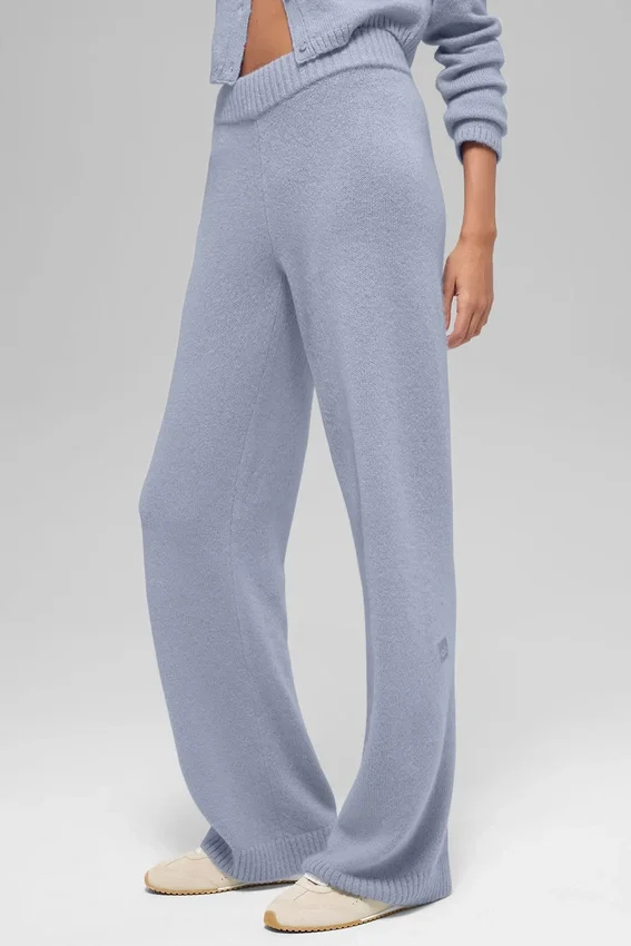 Woll-Kaschmir-High-Waist-Hose mit weitem Bein – New Class – Winter Frost