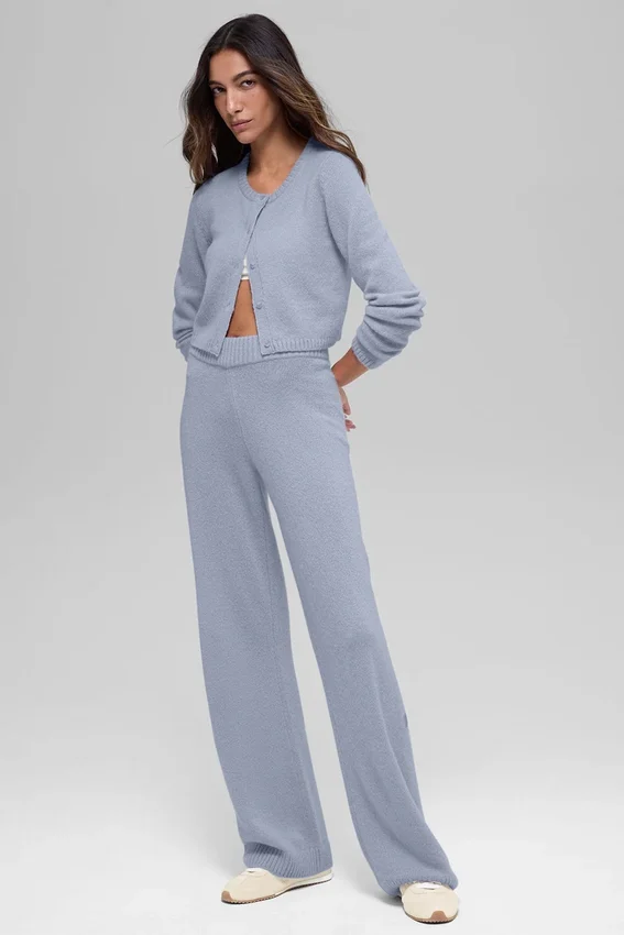 Woll-Kaschmir-High-Waist-Hose mit weitem Bein – New Class – Winter Frost