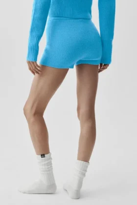 Woll-Kaschmir-Shorts „Noble“ mit Rippmuster – Azurblau