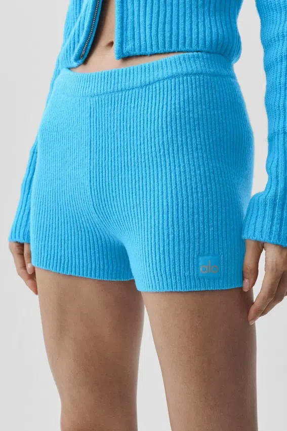 Woll-Kaschmir-Shorts „Noble“ mit Rippmuster – Azurblau