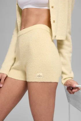 Woll-Kaschmir-Shorts „Noble“ mit Rippmuster – Kerzenlichtgelb