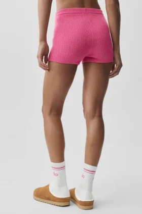 Woll-Kaschmir-Shorts „Noble“ mit Rippmuster – Paradiesrosa