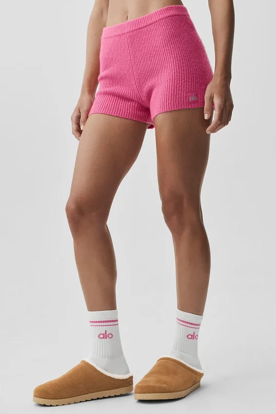 Woll-Kaschmir-Shorts „Noble“ mit Rippmuster – Paradiesrosa