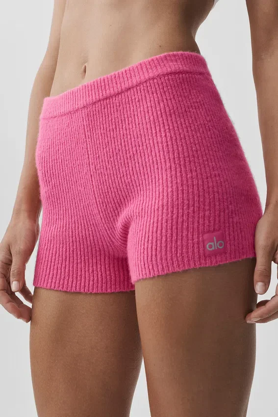 Woll-Kaschmir-Shorts „Noble“ mit Rippmuster – Paradiesrosa