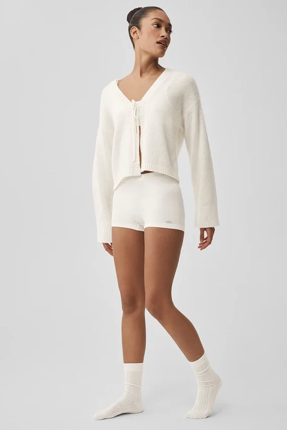 Woll-Kaschmir-Strickjacke „New Class Tie“ – Elfenbein