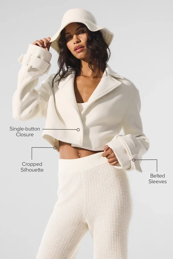 Woll-Trenchcoat „Cropped Metro“ – Elfenbein