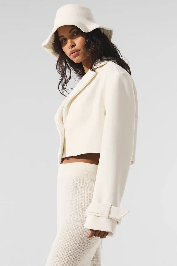Woll-Trenchcoat „Cropped Metro“ – Elfenbein
