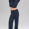 Wolle-Kaschmir-High-Waist-Hose mit weitem Bein – Navy