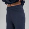 Wolle-Kaschmir-High-Waist-Hose mit weitem Bein – Navy