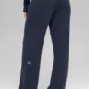 Wolle-Kaschmir-High-Waist-Hose mit weitem Bein – Navy