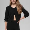 Wool Cashmere New Class Cropped Cardigan – Schwarz