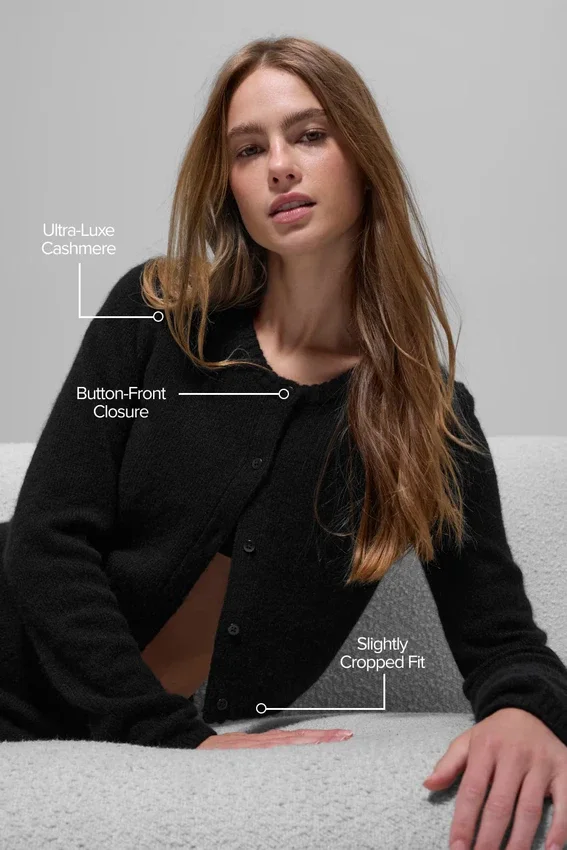 Wool Cashmere New Class Cropped Cardigan – Schwarz