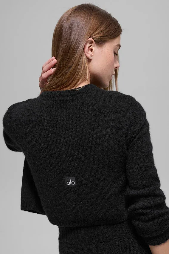 Wool Cashmere New Class Cropped Cardigan – Schwarz