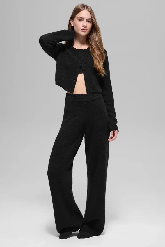 Wool Cashmere New Class Cropped Cardigan – Schwarz