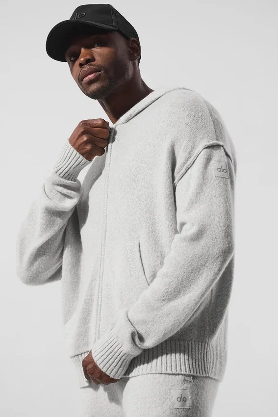 Wool Cashmere New Class Full Zip Hoodie – Pearl Grey Heather