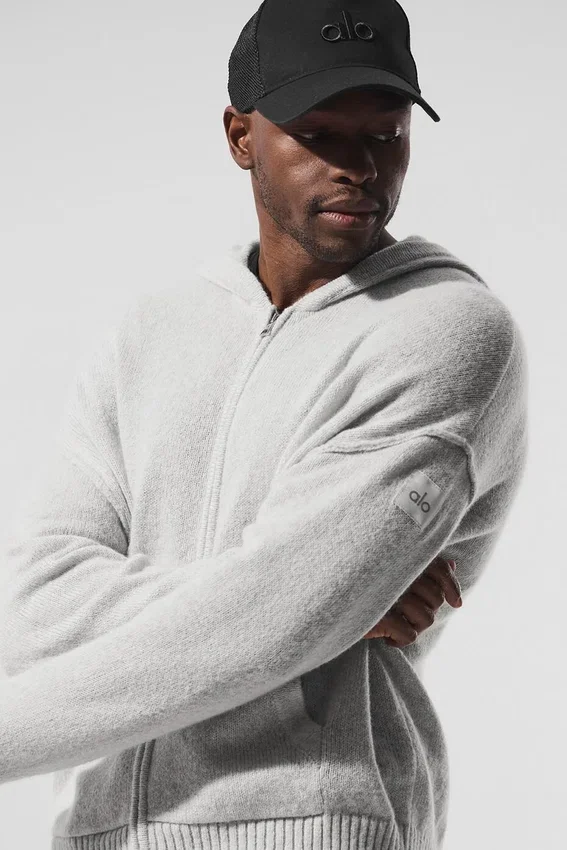 Wool Cashmere New Class Full Zip Hoodie – Pearl Grey Heather