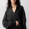 Wool Cashmere New Class Pullover mit 1/4-Reißverschluss – Schwarz