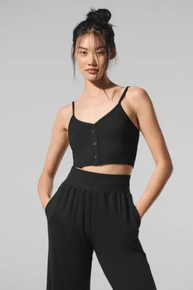 Zartes Lounge-Top mit Rippmuster – Schwarz