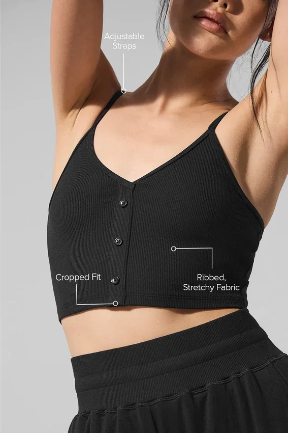 Zartes Lounge-Top mit Rippmuster – Schwarz