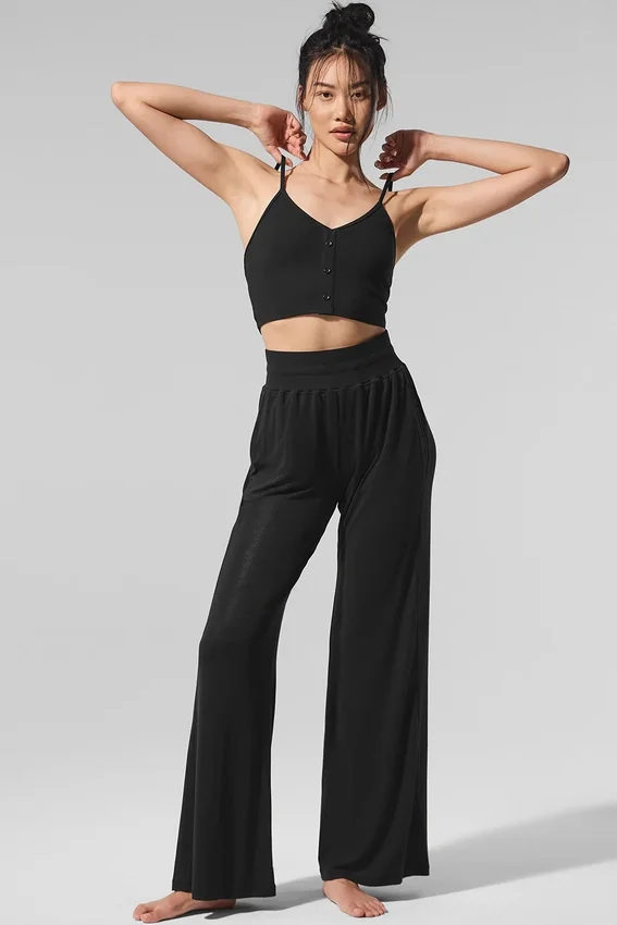 Zartes Lounge-Top mit Rippmuster – Schwarz