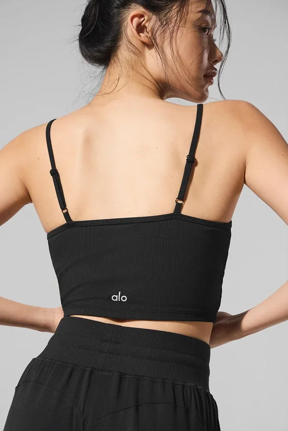 Zartes Lounge-Top mit Rippmuster – Schwarz